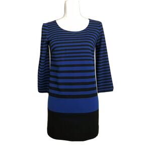 Ann Taylor XSP Petite Royal Blue Black Stripe Tunic Top Mini Dress Zip #4996